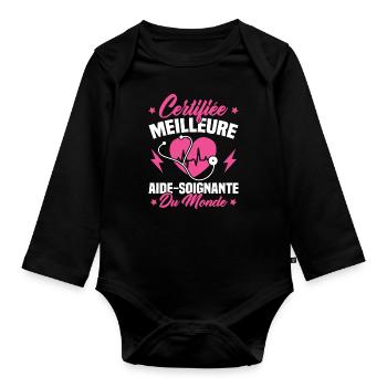Certifiée meilleure aide-soignante du monde - Body Bébé bio manches longues - noir - Devant