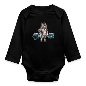 Pitbull Haltérophilie Fitness Gym Propriétaires de chiens - Body Bébé bio manches longues - noir - Devant