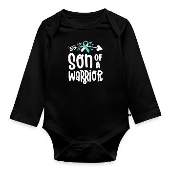 Son Of A Warrior Teal White Cervical Cancer - Organic Longsleeve Baby Bodysuit - black - Front