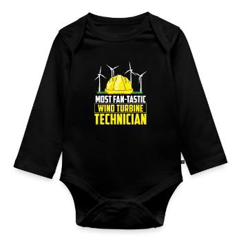 Le plus fan de technicien d'éolienne amusant - Body Bébé bio manches longues - noir - Devant