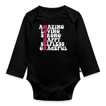 Best Mother Mom Parents Birth - Organic Longsleeve Baby Bodysuit - black - Front