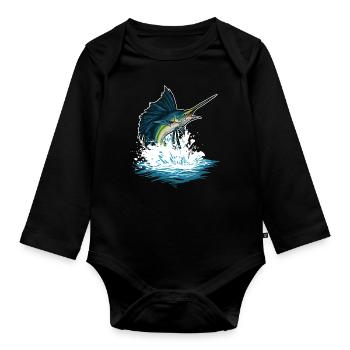 Poisson d’eau profonde Créatures marines Espadon Océan - Body Bébé bio manches longues - noir - Devant