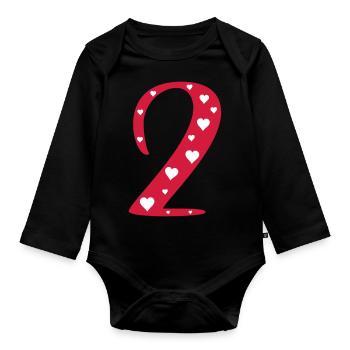2 Anniversaire avec cœur - Body Bébé bio manches longues - noir - Devant