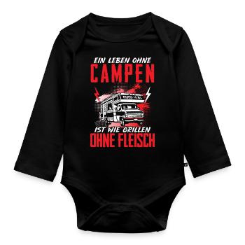 Leben Ohne Campen Grillen Ohne Fleisch Camper - Baby Bio-Langarm-Body - Schwarz - Vorne