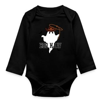 Boo Haw funny cowboy ghost - Organic Longsleeve Baby Bodysuit - black - Front