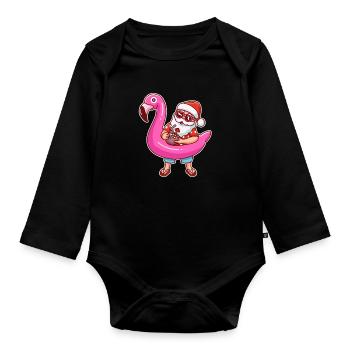 Weihnachten Sommer Santa X-Mas Flamingo - Baby Bio-Langarm-Body - Schwarz - Vorne