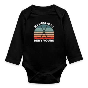 Hockey sur glace Joueur de hockey Gardien de but Dictons de hockey - Body Bébé bio manches longues - noir - Devant