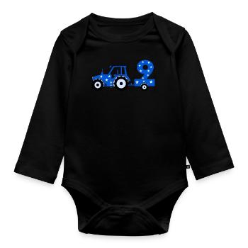 9th Birthday Tractor - Organic Longsleeve Baby Bodysuit - black - Front