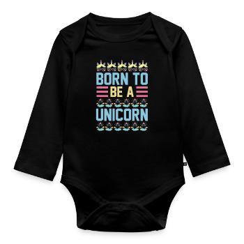 Einhorn Born To Be A Unicorn - Baby Bio-Langarm-Body - Schwarz - Vorne