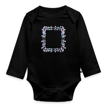 Feuilles forme carrée Cadre carré - Body Bébé bio manches longues - noir - Devant