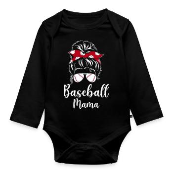 Baseball Mama - Baby Bio-Langarm-Body - Schwarz - Vorne
