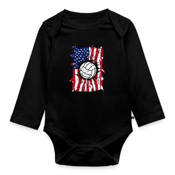 Volleyball Torn America Flag - Organic Longsleeve Baby Bodysuit - black - Front