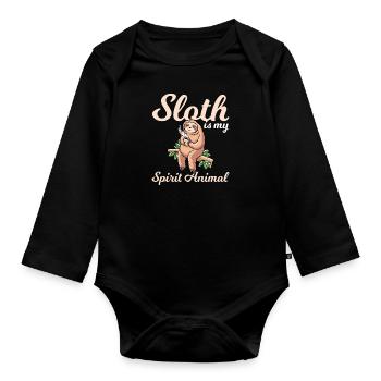 Sloth Is My Spirit Animal Faultier - Baby Bio-Langarm-Body - Schwarz - Vorne