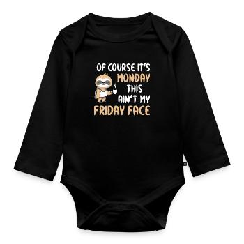 Sloth Monday - Organic Longsleeve Baby Bodysuit - black - Front
