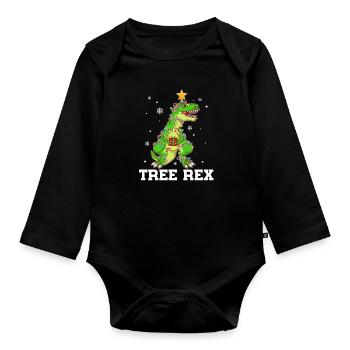 Arbre Rex T-Rex Dinosaure Noël X-Mas - Body Bébé bio manches longues - noir - Devant