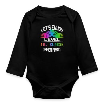 Level 10. KLASSE keep calm and game on - Baby Bio-Langarm-Body - Schwarz - Vorne