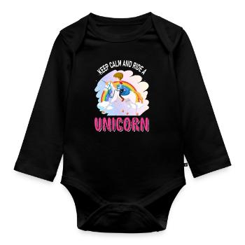 Restez calme et montez une licorne licorne - Body Bébé bio manches longues - noir - Devant