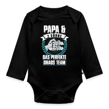 Papa 2 Söhne Das Perfekte Chaos Team - Baby Bio-Langarm-Body - Schwarz - Vorne