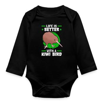 La vie est meilleure avec un oiseau kiwi - Body Bébé bio manches longues - noir - Devant