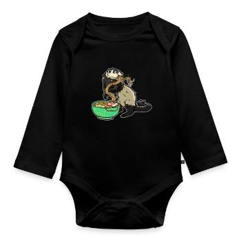 Japanese Noodles Kawaii Ramen Bowl Ferret - Organic Longsleeve Baby Bodysuit - black - Front