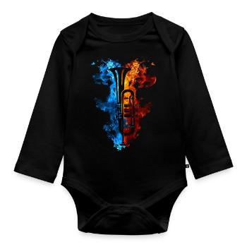 Trumpet Red Blue Fire Musical Instrument Fire Art - Organic Longsleeve Baby Bodysuit - black - Front