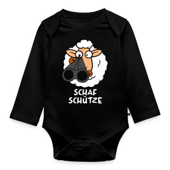 Lustiges Schaf Schafschütze Wortwitz Jäger Schütze - Baby Bio-Langarm-Body - Schwarz - Vorne