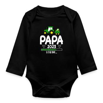 Papa 2023 Loading - Organic Longsleeve Baby Bodysuit - black - Front