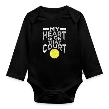 Mon cœur est sur ce court de tennis Mama Papa - Body Bébé bio manches longues - noir - Devant