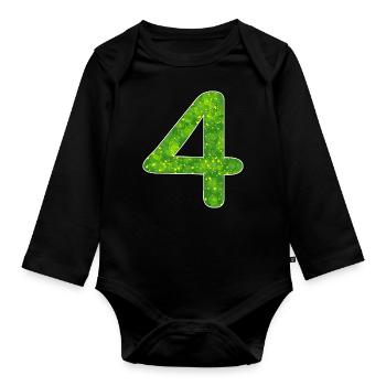 Geburtstag Vier - Baby Bio-Langarm-Body - Schwarz - Vorne