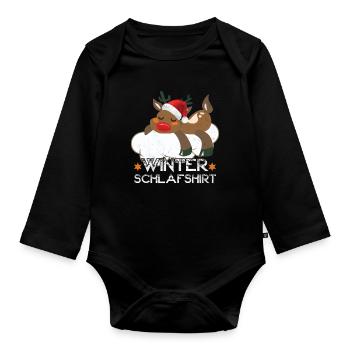 Winter schlaf Shirt Rentier schlafen faul kalt - Baby Bio-Langarm-Body - Schwarz - Vorne