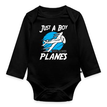 Just A Boy Who Loves Planes - Baby Bio-Langarm-Body - Schwarz - Vorne