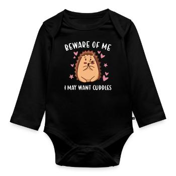 Hedgie Méfiez-vous de mon hérisson - Body Bébé bio manches longues - noir - Devant