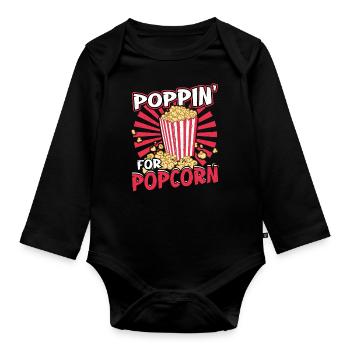 Poppin For Popcorn - Organic Longsleeve Baby Bodysuit - black - Front