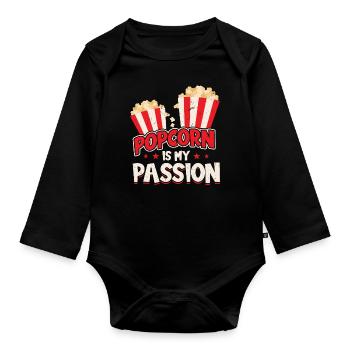 Le pop-corn est ma passion - Body Bébé bio manches longues - noir - Devant
