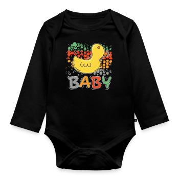Baby Shower Spielzeug Ente Tiere - Baby Bio-Langarm-Body - Schwarz - Vorne