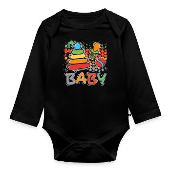 Baby Spielzeug Nuckel Ball Turm - Baby Bio-Langarm-Body - Schwarz - Vorne