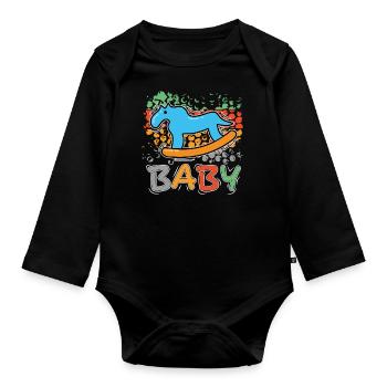 Baby Spielzeug Schaukelpferd Niedlich Süss - Baby Bio-Langarm-Body - Schwarz - Vorne
