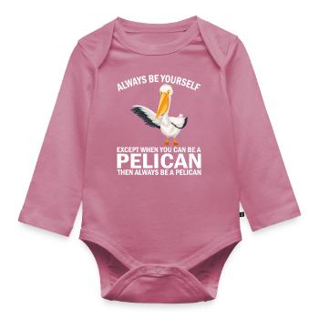 Pelican Pelicans Birds Waterfowl - Organic Longsleeve Baby Bodysuit - mauve - Front