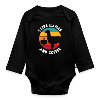 Lama Kaffee - Baby Bio-Langarm-Body - Schwarz - Vorne