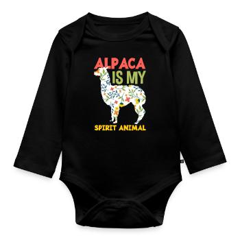 Alpaka Blumen Tier Geschenk - Baby Bio-Langarm-Body - Schwarz - Vorne