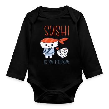 Kawaii Japanese Food Salmon Salmon Sushi Roll - Organic Longsleeve Baby Bodysuit - black - Front
