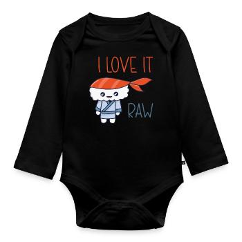 Kawaii Japanese Food Salmon Salmon Sushi Roll - Organic Longsleeve Baby Bodysuit - black - Front