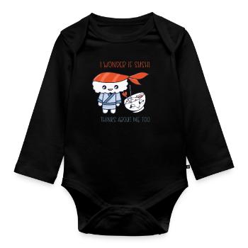 Kawaii Japanese Food Salmon Salmon Sushi Roll - Body Bébé bio manches longues - noir - Devant