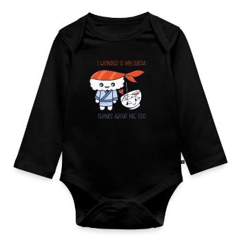 Kawaii Japanese Food Salmon Salmon Sushi Roll - Body Bébé bio manches longues - noir - Devant