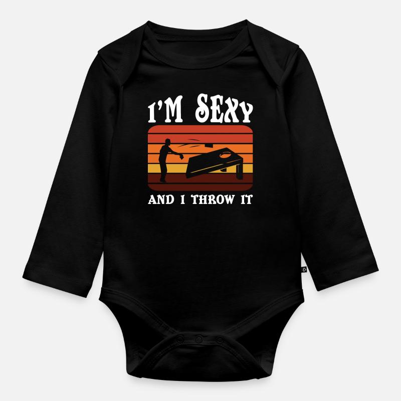 Cornhole, pouf, lancer de pouf - Body Bébé bio manches longues - noir