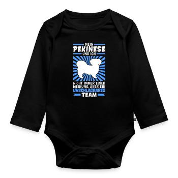 Pekinese und Ich Peking-Palasthund - Baby Bio-Langarm-Body - Schwarz - Vorne
