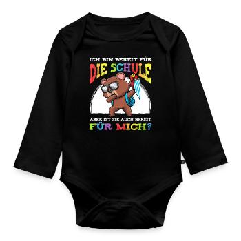 Schulkind Einschulung Bär - Baby Bio-Langarm-Body - Schwarz - Vorne
