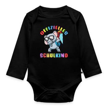 Schulkind Einschulung Elefant - Baby Bio-Langarm-Body - Schwarz - Vorne