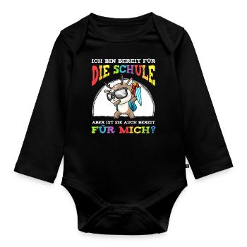 Schulkind Einschulung Reh - Baby Bio-Langarm-Body - Schwarz - Vorne