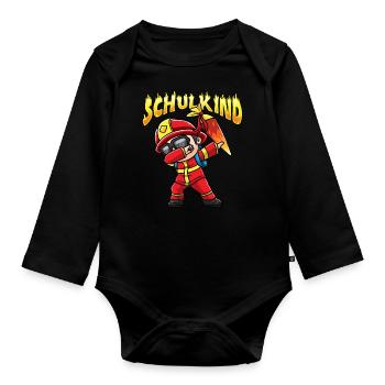 Schulkind Einschulung Feuerwehr - Baby Bio-Langarm-Body - Schwarz - Vorne